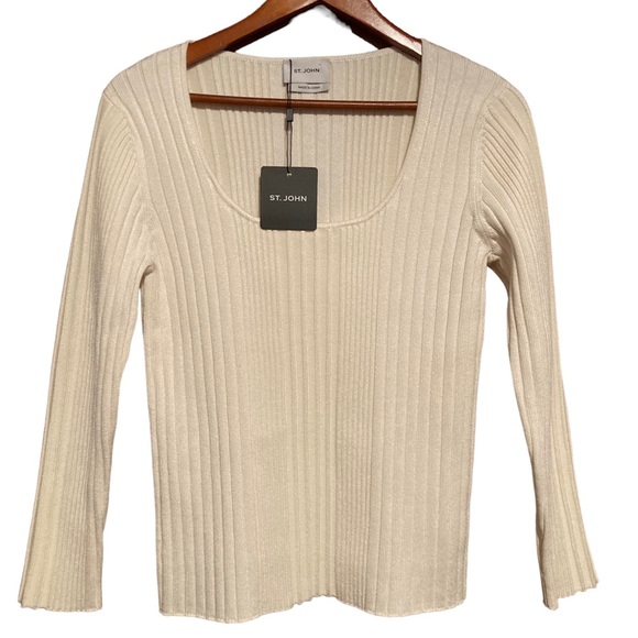 St John Textured Rib Knit Sweater Ivory - Picture 2 of 9